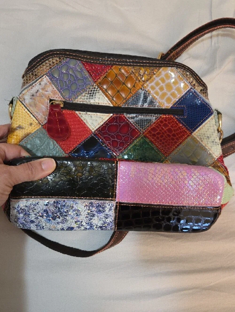 Multicolor Floral Patchwork Crossbody Bag Manmade Material NWOT
